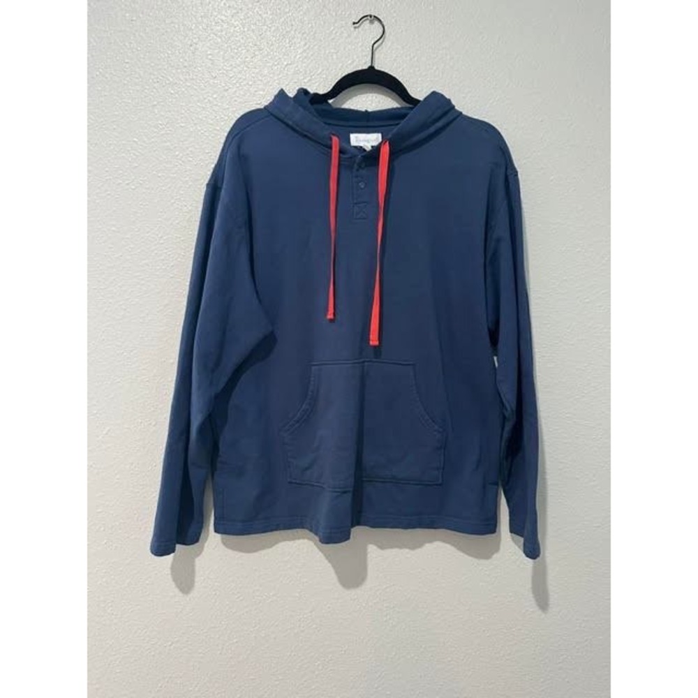 Pajamagram Mens Fleece Hoodie Pajama Top Navy Blue Orange Drawstring Medium